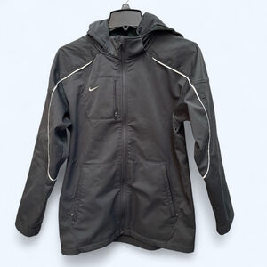 Nike Softshell Jacket Mens Size Small Fleece Lined Hooded Water Resistant Gray